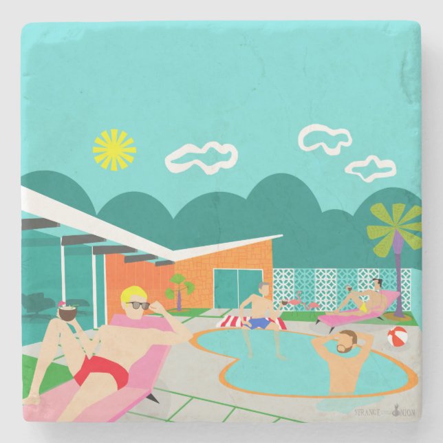 Retro homosexueller Pool-Party-Stein-Untersetzer Steinuntersetzer (Vorderseite)