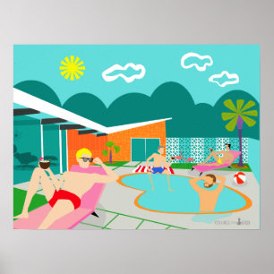 Retro homosexuelles Pool-Party-Plakat Poster