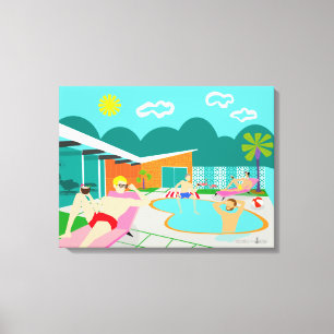 Retro homosexuelles Pool-Party wickelte Leinwanddruck