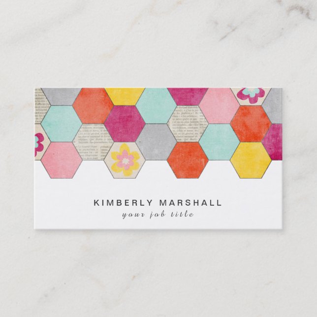 Retro Honeycomb Design Business Cards / Blau Visitenkarte (Vorderseite)