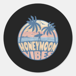 Retro Honeymoon Vibes New Wedding Bride Groom Vaca Runder Aufkleber