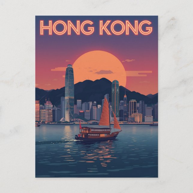 Retro Hong Kong Sunset Postkarte (Vorderseite)