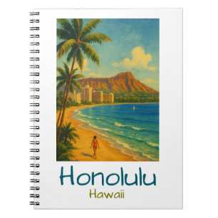 Retro Honolulu Hawaii Waikiki Beach Notizblock