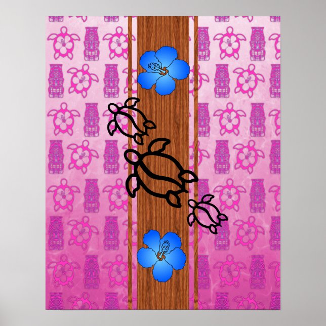 Retro Honu Surfboard Poster (Vorne)
