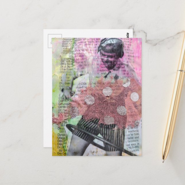 Retro Hoop Dance Mixed Media Collage Postkarte (Vorderseite/Rückseite Beispiel)