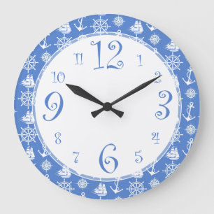 Rétro horloge bleue et blanche nautique de cuisine