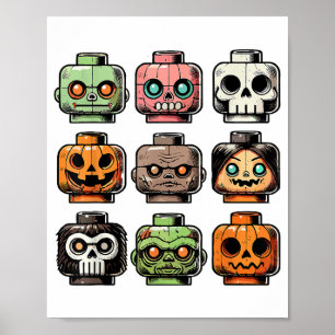 Retro Horror Bricks Kopf Beängstigende Halloween M Poster