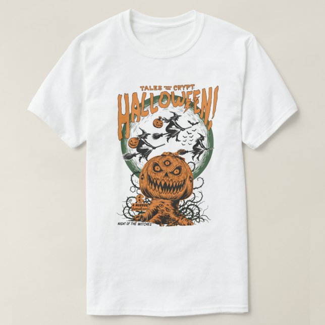 Retro Horror Halloween Hexen & Pumpkin T-Shirt (Design vorne)