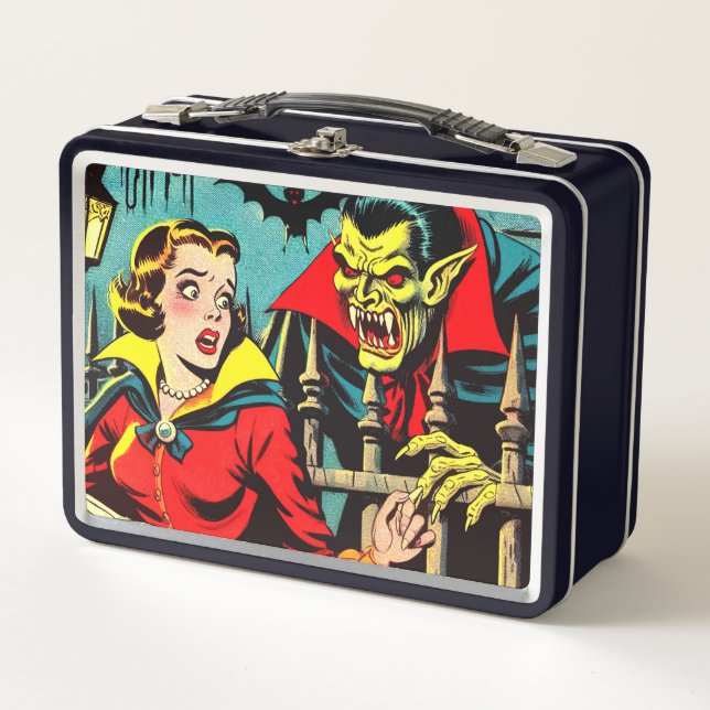 Retro Horror Vampire Comicen Metall Brotdose (Vorderseite)
