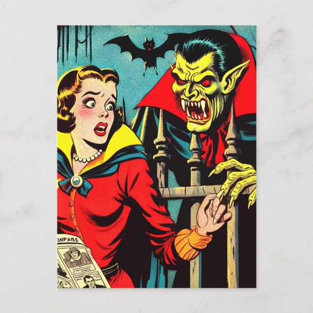 Retro Horror Vampire Comicen Postkarte (Vorderseite)