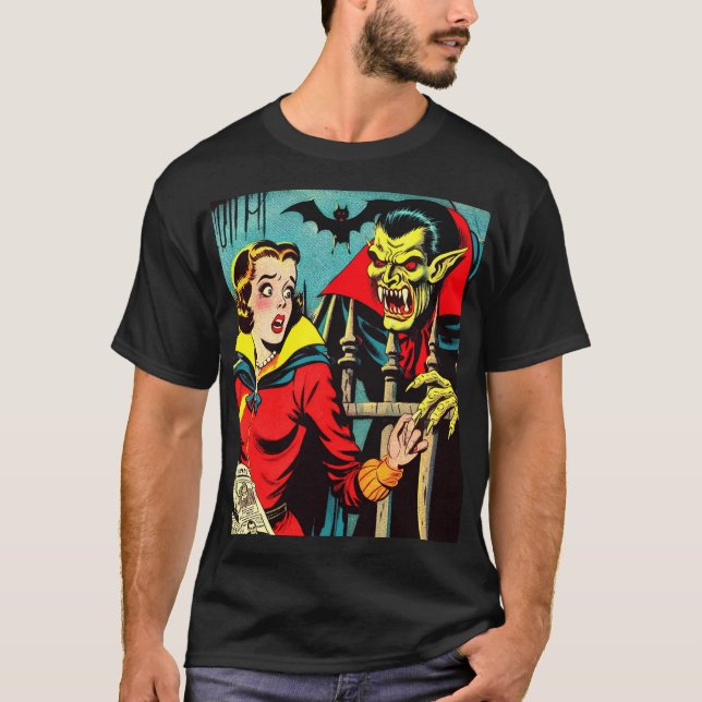 Retro Horror Vampire Comicen T-Shirt (Vorderseite)