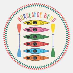 Retro Horseshoe Bend Kayaking Runder Aufkleber