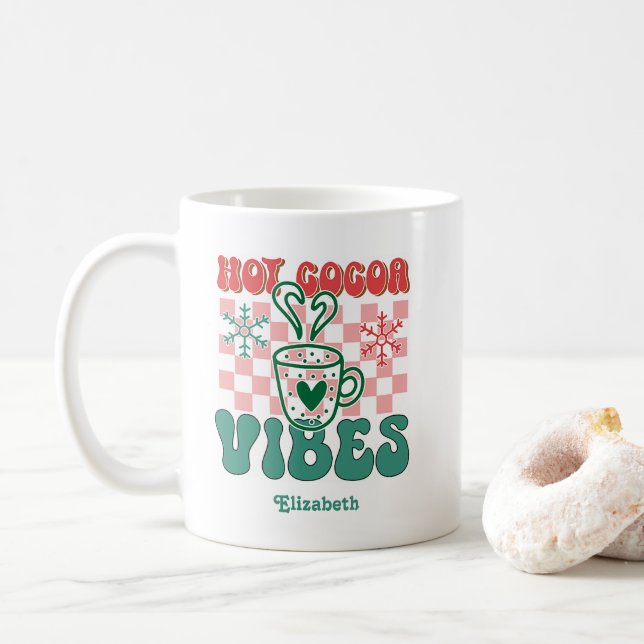 Retro "Hot Cocoa Vibes" Personalisierte Weihnachte Kaffeetasse (Mit Donut)