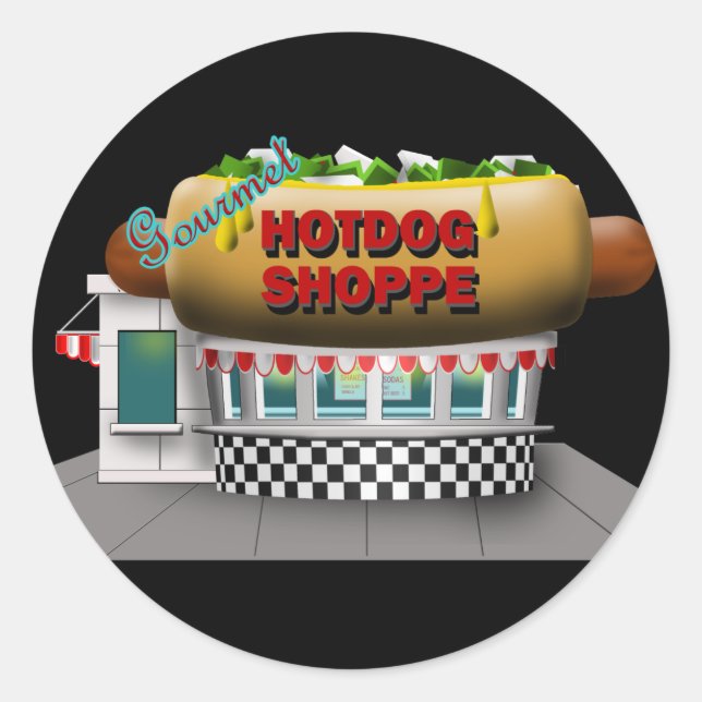 Retro Hot Dog Shoppe Runder Aufkleber (Vorderseite)