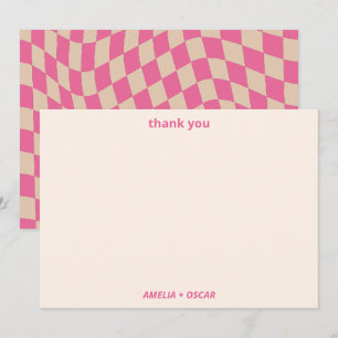 Retro-Hot-Pink-Abstract-Schachbrett-Baby-Party Dankeskarte