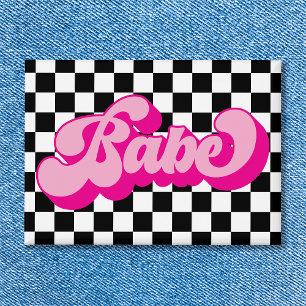 Retro Hot Pink Babe Junggesellinnen-Abschiedsparty Button