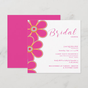 Retro-Hot-Pink-Blumenmuster quadratische Hochzeits Einladung