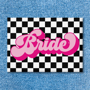 Retro Hot Pink Braut Junggesellinnen-Abschiedspart Button
