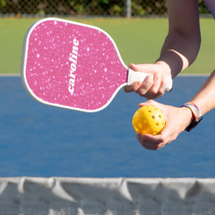 Retro Hot Pink Glitter Funkeln personalisierter Na Pickleball Schläger