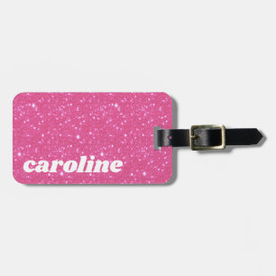 Retro Hot Pink Glitter Glanz y2k Personalisiert Gepäckanhänger