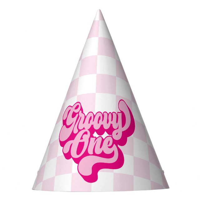 Retro Hot Pink Groovy Ein Karo Partyhütchen (Vorderseite)