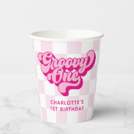 Retro Hot Pink Groovy Ein Schachbrett Pappbecher