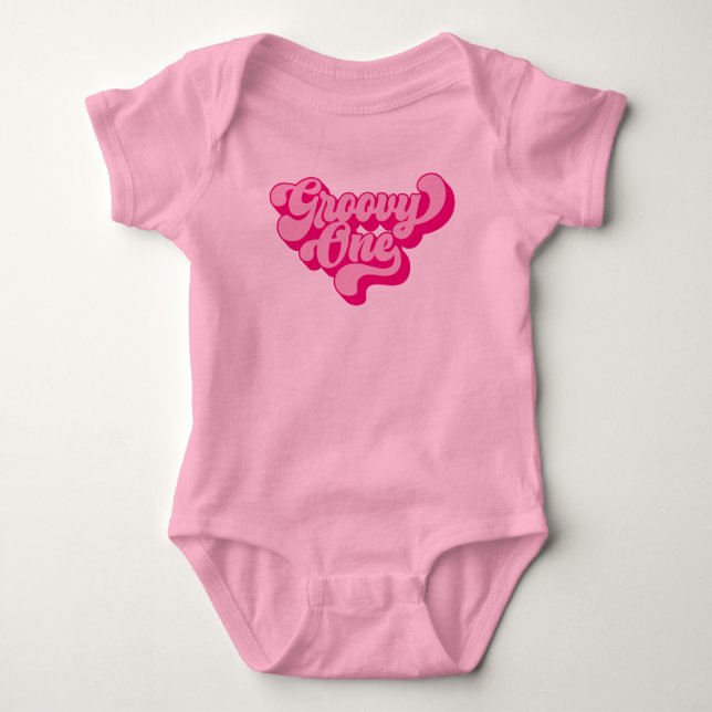 Retro Hot Pink Groovy One Baby Strampler (Vorderseite)