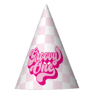 Retro Hot Pink Groovy One Karo Partyhütchen