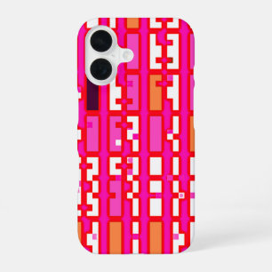 Retro Hot Pink Pixel geometrische Handyhülle iPhone 16 Hülle