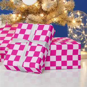 Retro Hot Pink Tartan Karo Weihnachten Geschenkpapier