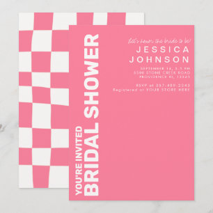 Retro Hot Pink White Checkerboard Brautparty  Einladung