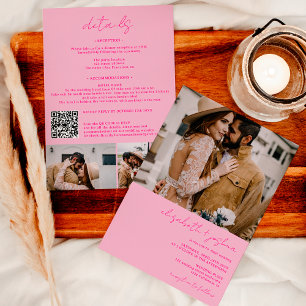 Retro Hot Rosa 4 Foto Qr alle in einer Hochzeit Einladung