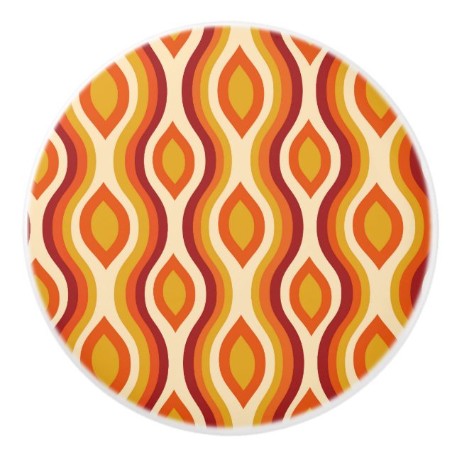 Retro Hourglass Ogee Muster in orange und gelb Keramikknauf (Vorderseite)