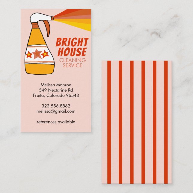 Retro House Reinigungsservice Spray Flasche farbig Visitenkarte (Vorne/Hinten)