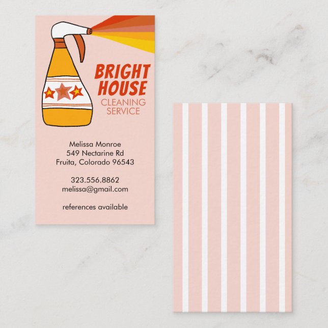 Retro House Reinigungsservice Spray Flasche farbig Visitenkarte (Vorne/Hinten)