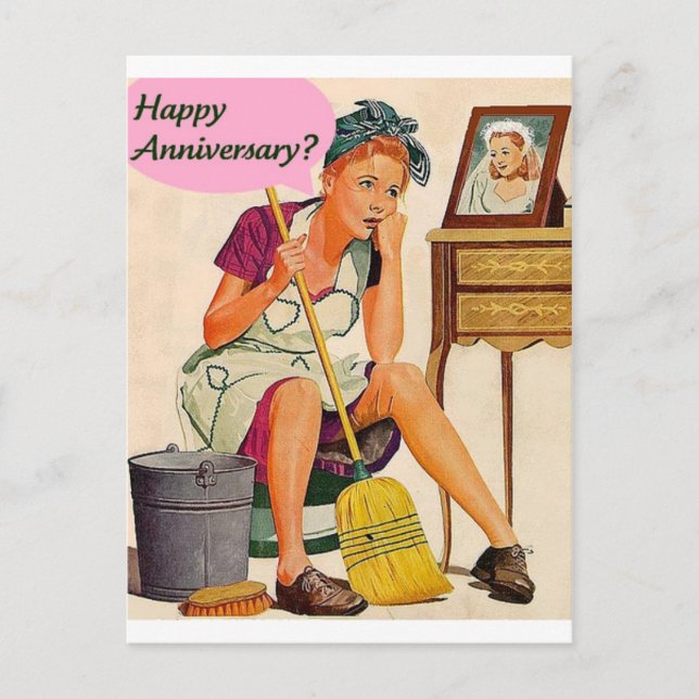 Retro Housefrau Jahrestag Postkarte (Vorderseite)