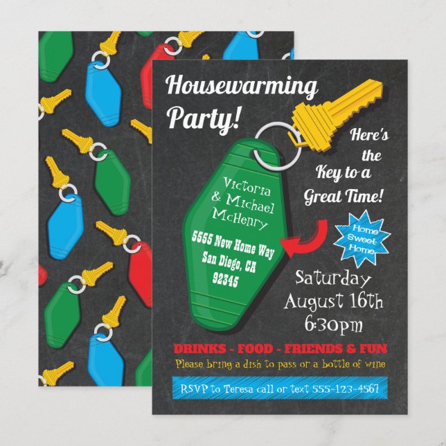 Retro Housewarming-Party Einladungen (Vorne/Hinten)