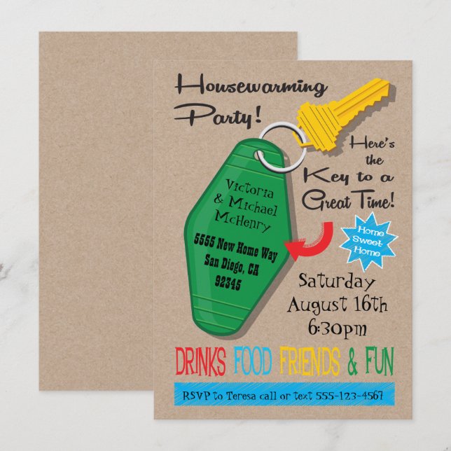 Retro Housewarming-Party Einladungen (Vorne/Hinten)