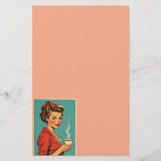 Retro housewife coffee pink stationery briefpapier