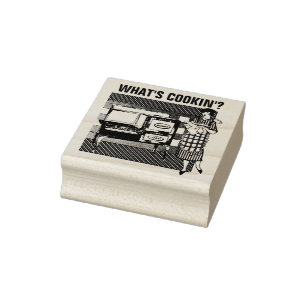 RETRO HOUSEWIFE "WAS KOCHT?" BRIEFMARKE GUMMISTEMPEL