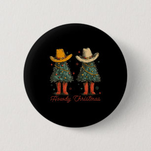 Retro Howdy Christmas Cowboy Christmas Tree Wester Button
