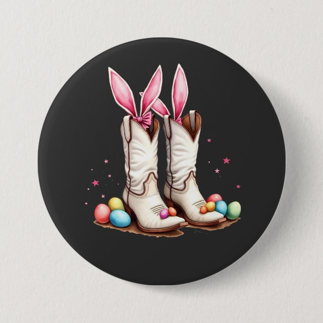 Retro Howdy Oaster Funny Cowboy Stiefel Ostereier Button (Vorderseite)
