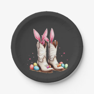 Retro Howdy Oaster Funny Cowboy Stiefel Ostereier Pappteller
