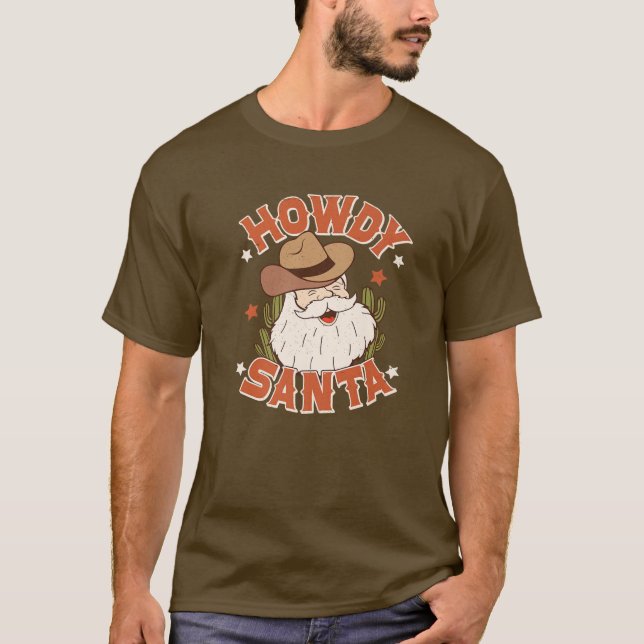 Retro Howdy Santa Christmas Rodeo Western Cowboy C T-Shirt (Vorderseite)