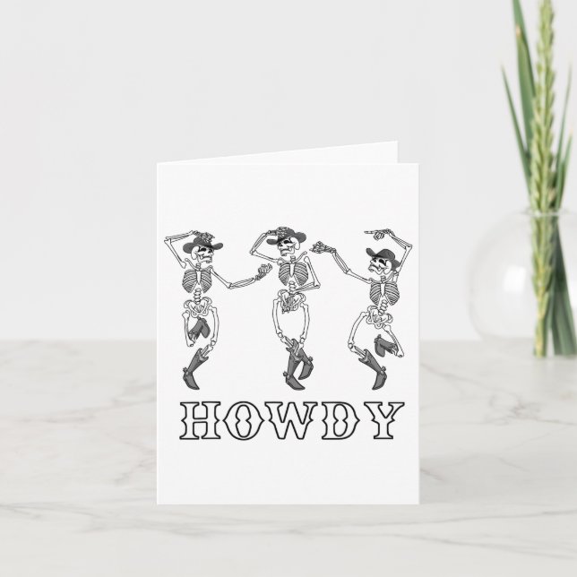 Retro Howdy Skeleton Cowgirl Dancing Cowboy Boots Karte (Vorderseite)