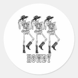 Retro Howdy Skeleton Cowgirl Dancing Cowboy Boots Runder Aufkleber