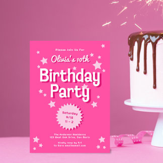 Retro Hübsch Pink Stars Geburtstagsparty Einladung