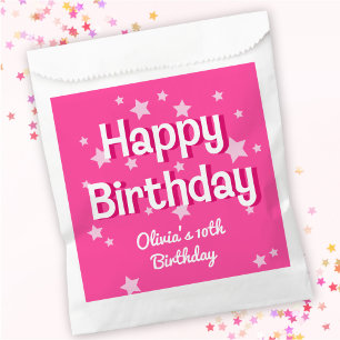 Retro Hübsch rosa Sterne Happy Birthday Geschenktütchen