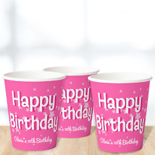Retro Hübsch rosa Sterne Happy Birthday Pappbecher