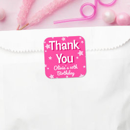 Retro Hübsch rosa Sterne Happy Birthday Quadratischer Aufkleber